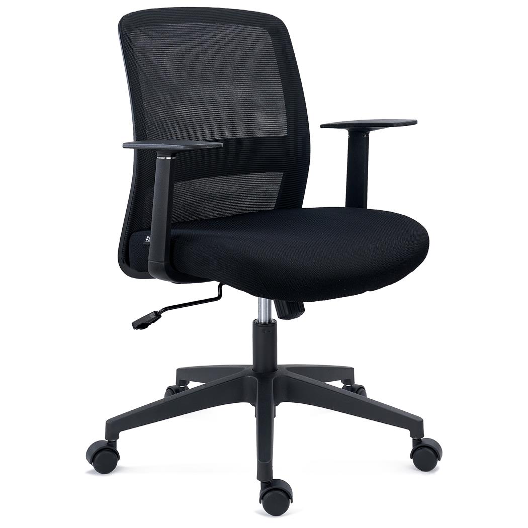 Ergonomischer Bürostuhl YOSEMITE, Wippmechanik, Lordosenstütze, Stoff und Netzstoff, Farbe Schwarz