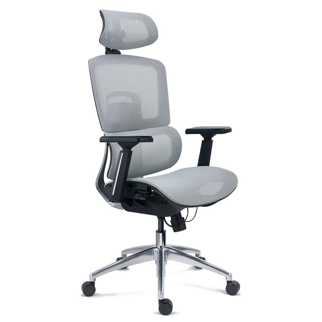 Ergonomischer Bürostuhl TITAN, ALU-Gestell, tiefenverstellbarer Sitz, 3D-Armlehnen, Farbe Grau