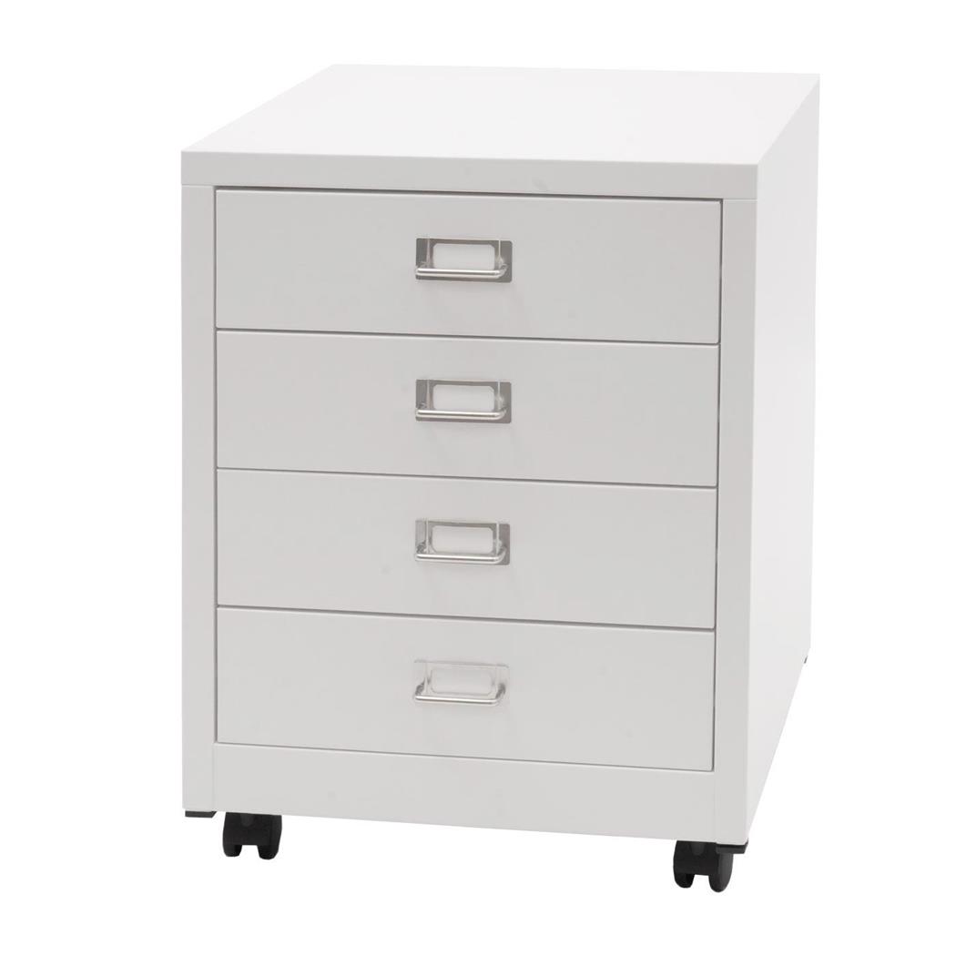 Rollcontainer DONY, 4 Schubladen, 40x41x55 cm, Stahlschrank, Farbe Weiß