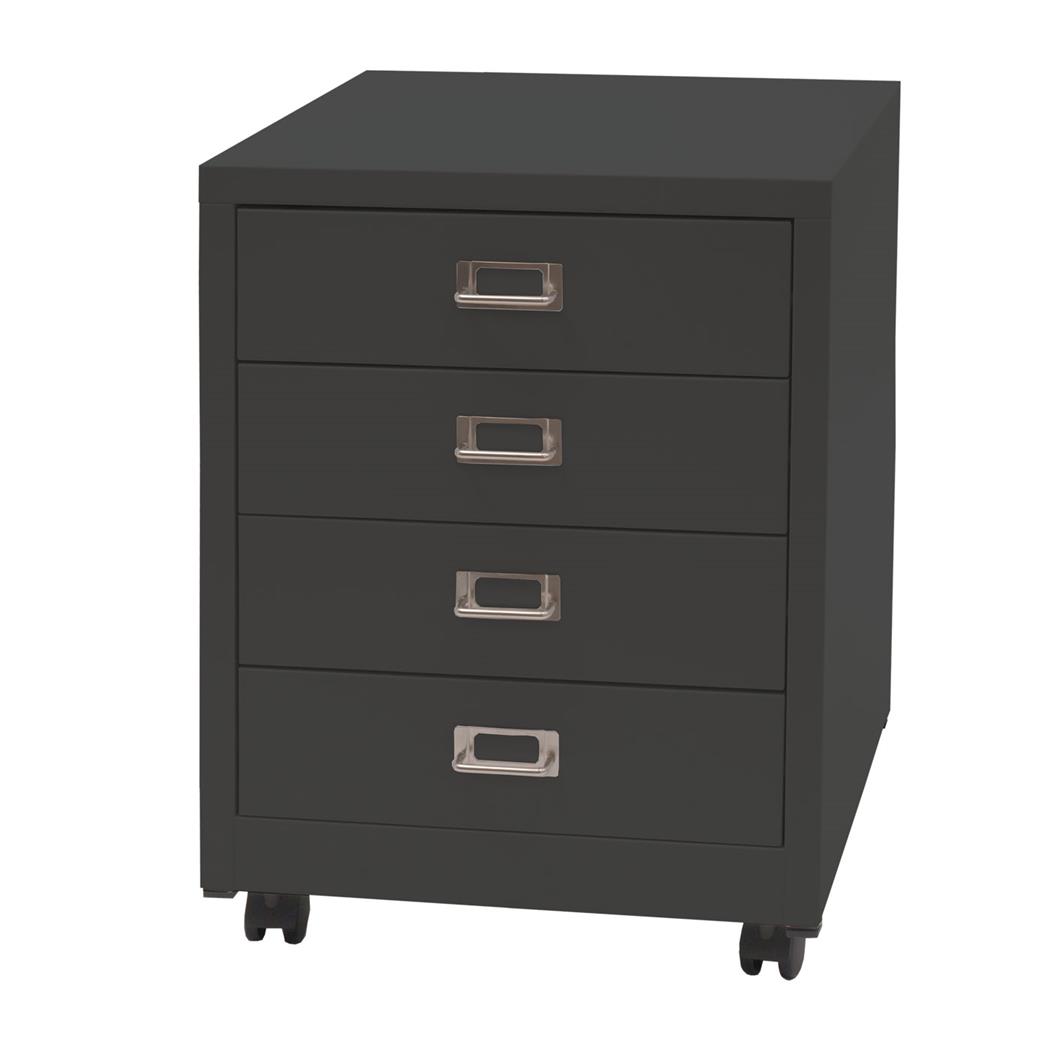 Rollcontainer DONY, 4 Schubladen, 40x41x55 cm, Stahlschrank, Farbe Dunkelgrau