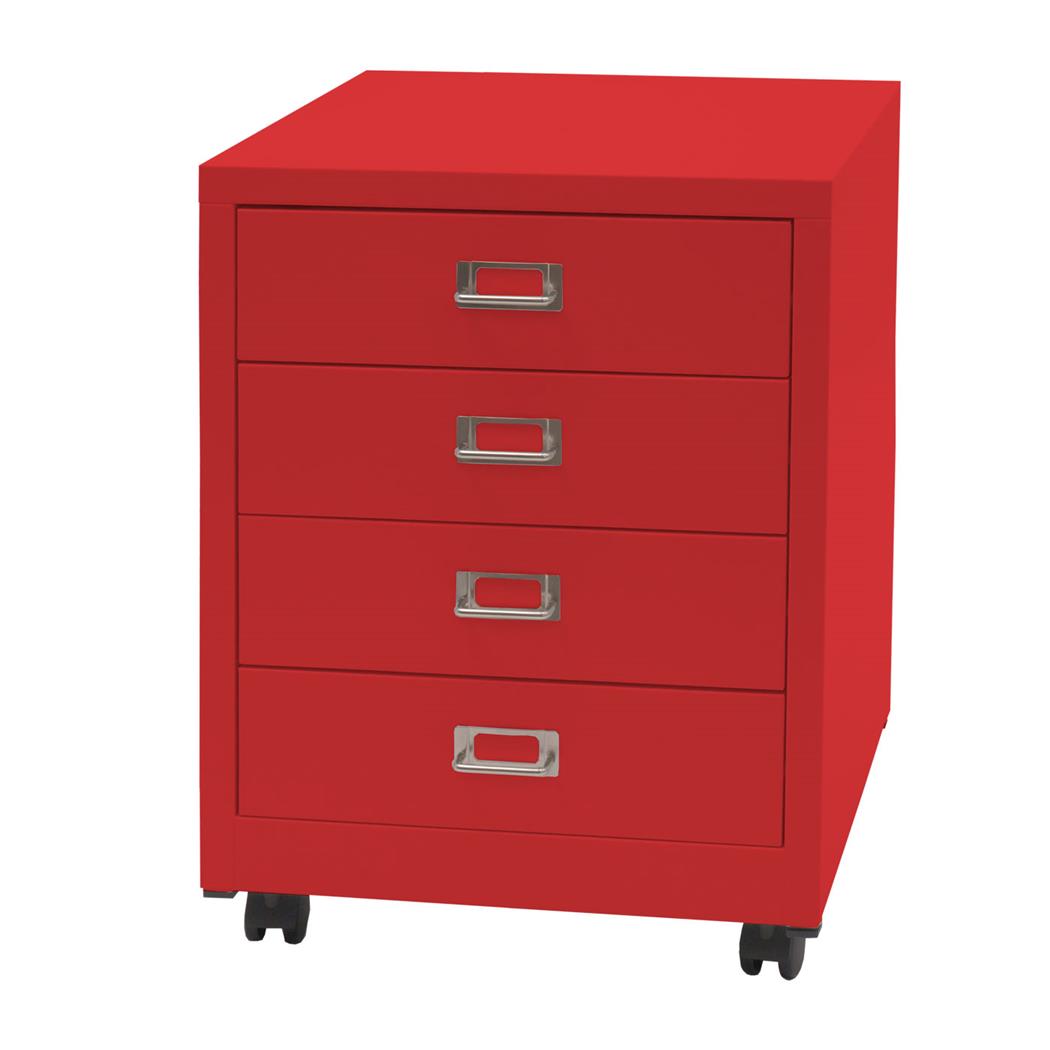 Rollcontainer DONY, 4 Schubladen, 40x41x55 cm, Stahlschrank, Farbe Rot