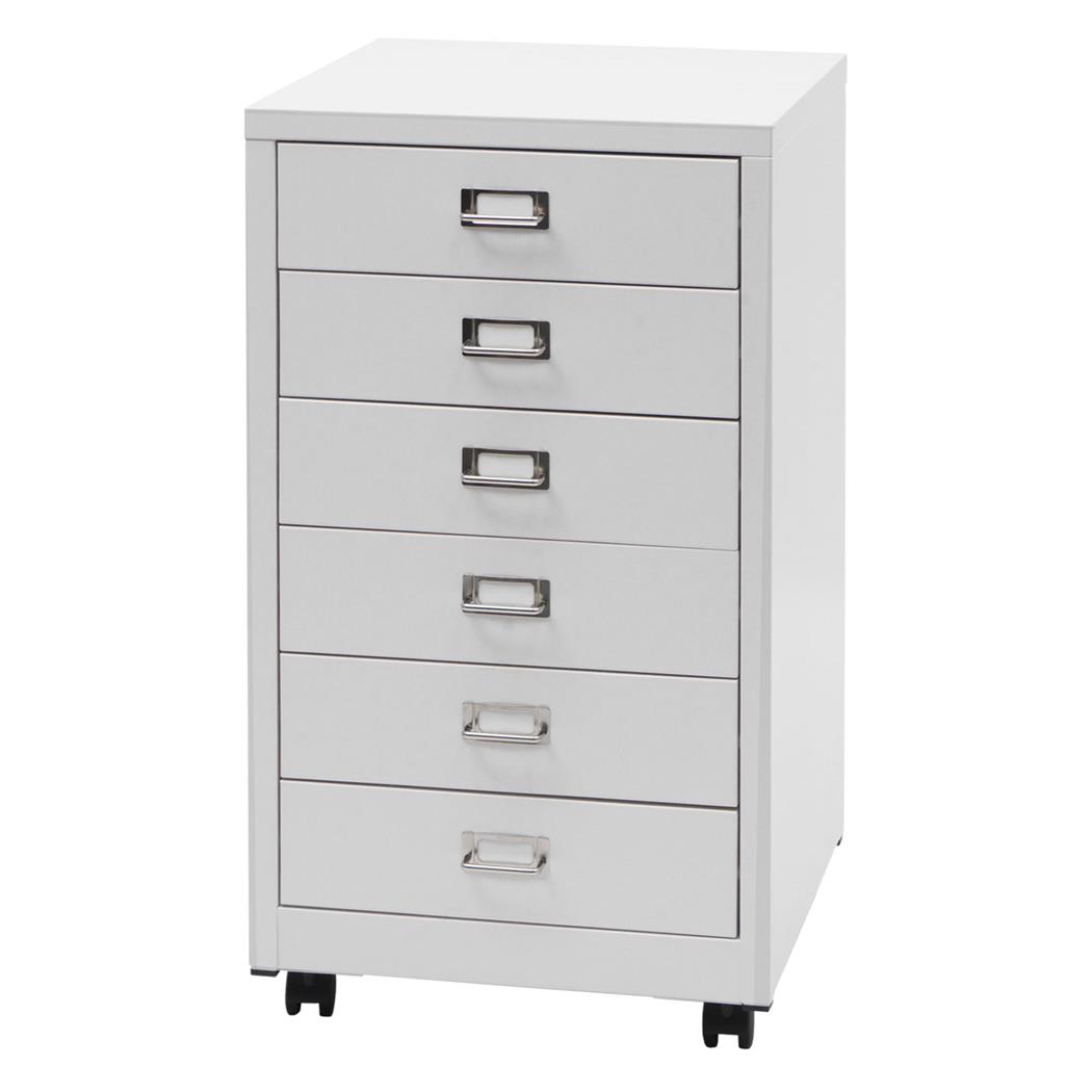Rollcontainer DONY, 6 Schubladen, 75x40x41cm, Stahlschrank, Farbe Weiß