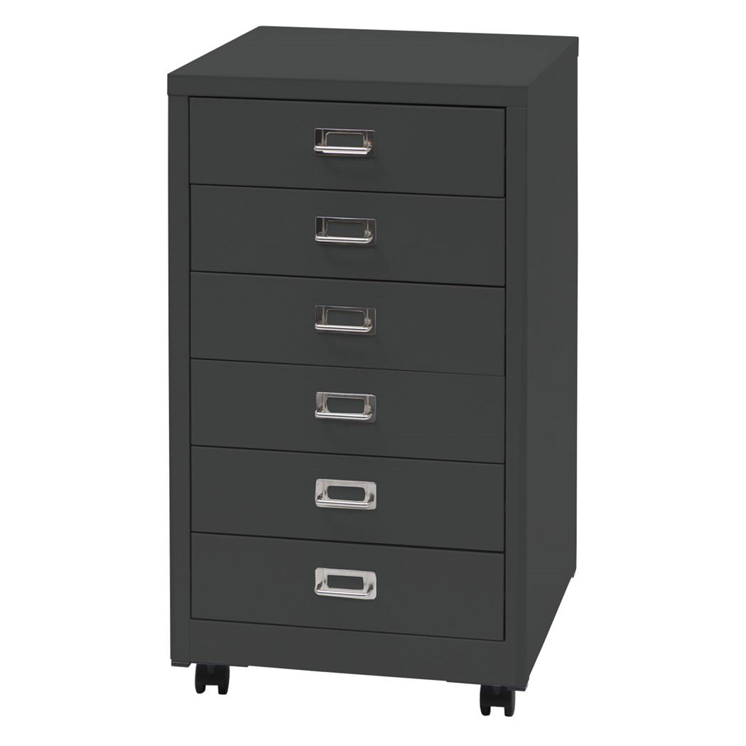 Rollcontainer DONY, 6 Schubladen, 75x40x41cm, Stahlschrank, Farbe Dunkelgrau