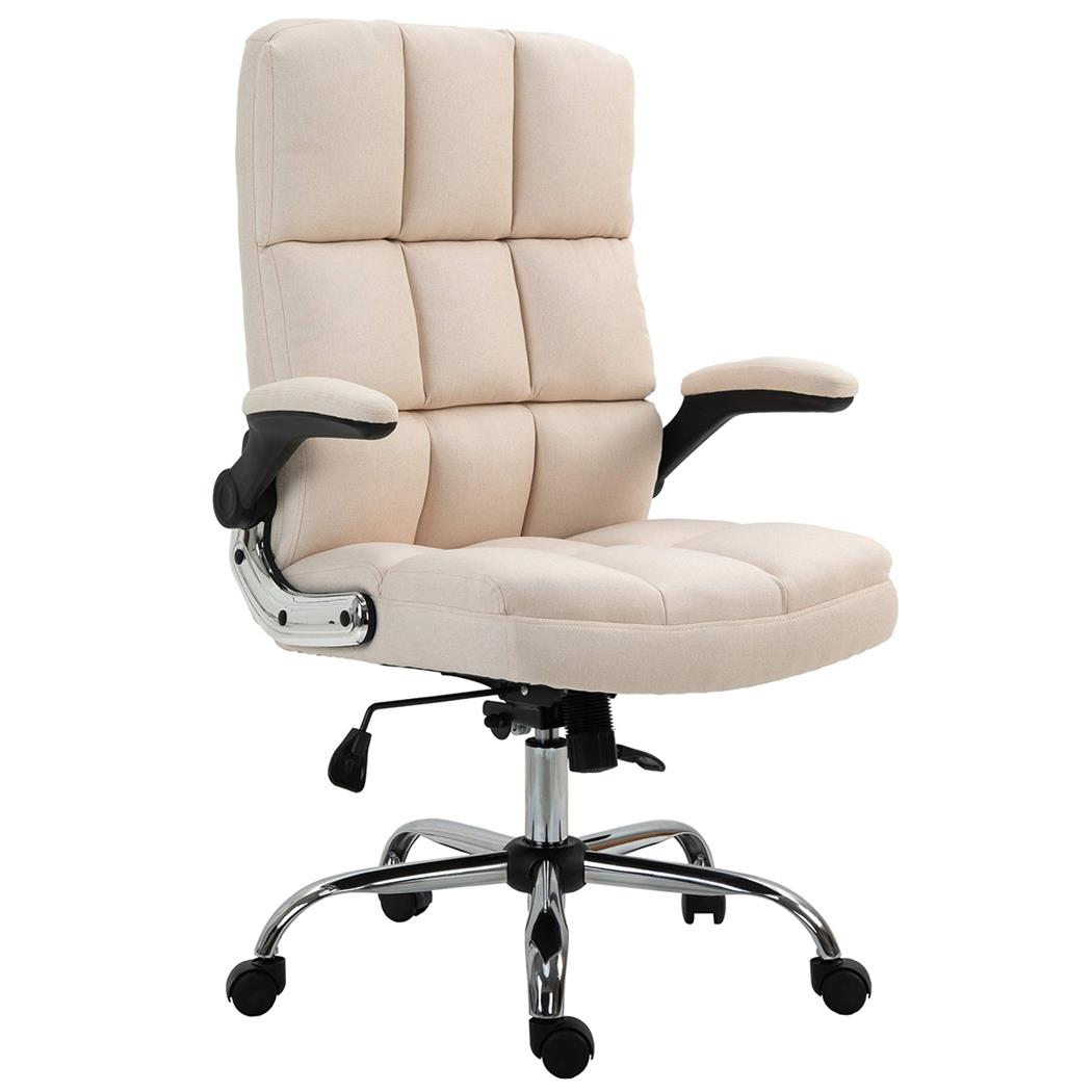 Chefsessel ALEXANDER STOFF, dick gepolstert, Steppnähte, klappbare Armlehnen, Stoffbezug, Farbe Creme