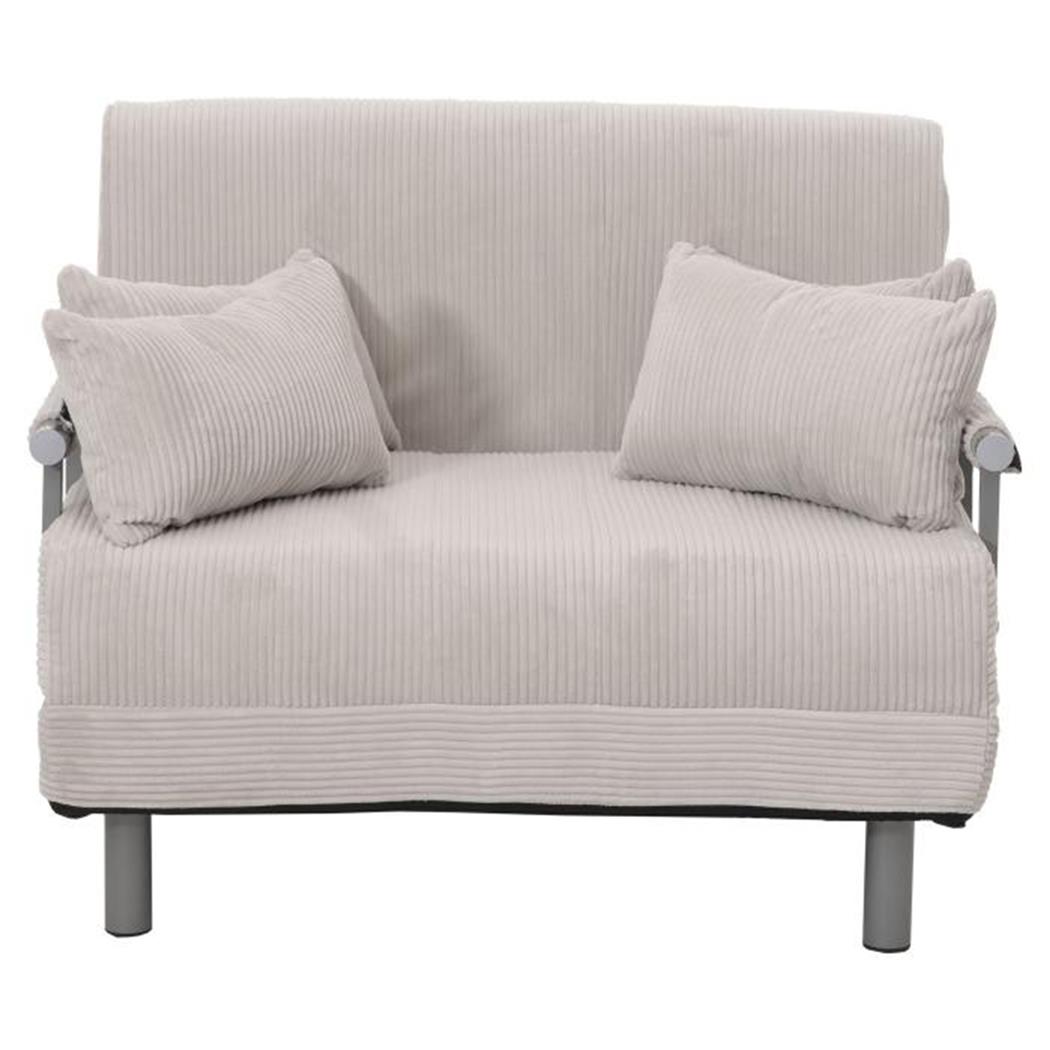 Schlafsofa LESLY, 2-Sitzer, dick gepolstert, Cord-Stoff, Farbe Hellgrau