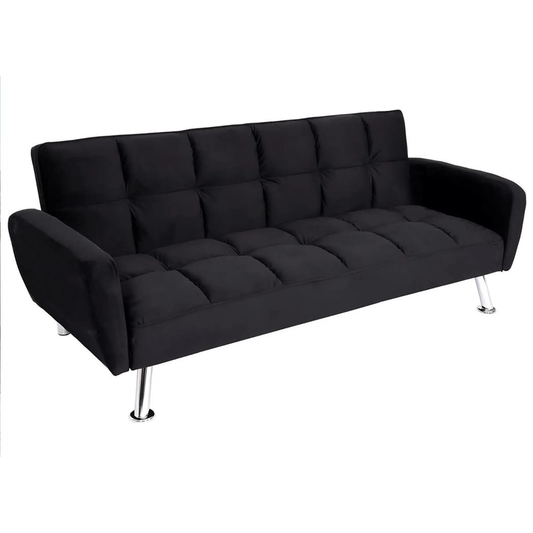 Bürosofa ERMES, 3-Sitzer, Sofabett, verstellbare Rückenlehne, Samt, Schwarz