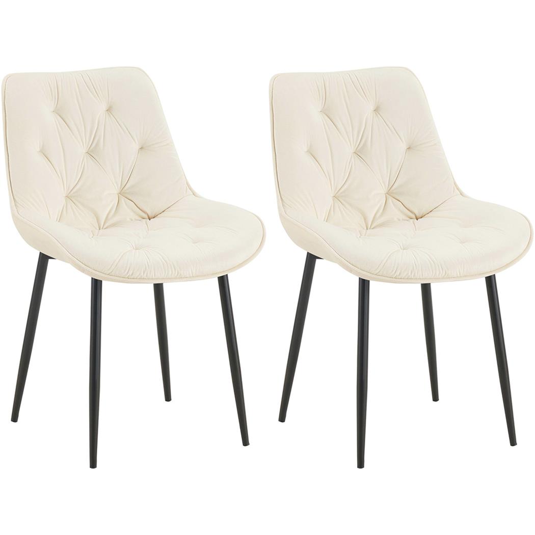 Im 2er Set: Besucherstuhl GRACE, schwarzes Metallgestell, elegantes Design in Samt, Farbe Creme