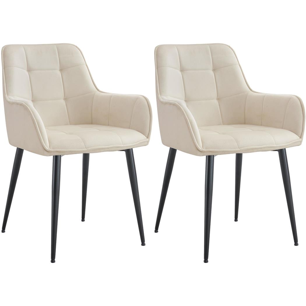 2er Set Besucherstuhl RUFUS, elegantes Design, bequem gepolstert, Samt, Farbe Creme