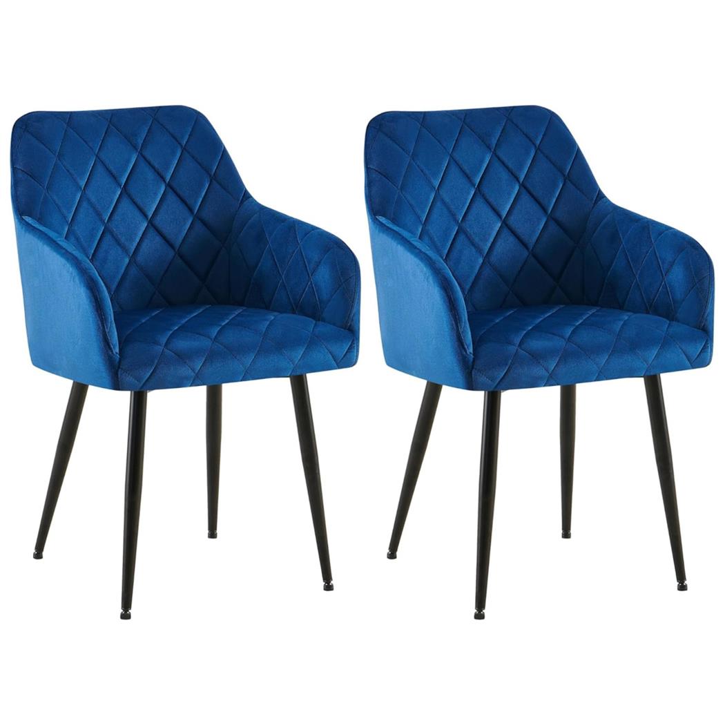Im 2er Set: Besucherstuhl GLOVER, bequem gepolstert, Metallgestell in Mattschwarz, Samtbezug, Farbe Blau