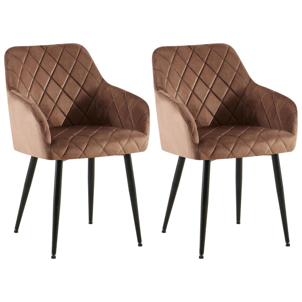 Im 2er Set: Besucherstuhl GLOVER, bequem gepolstert, Metallgestell in Mattschwarz, Samtbezug, Farbe Braun