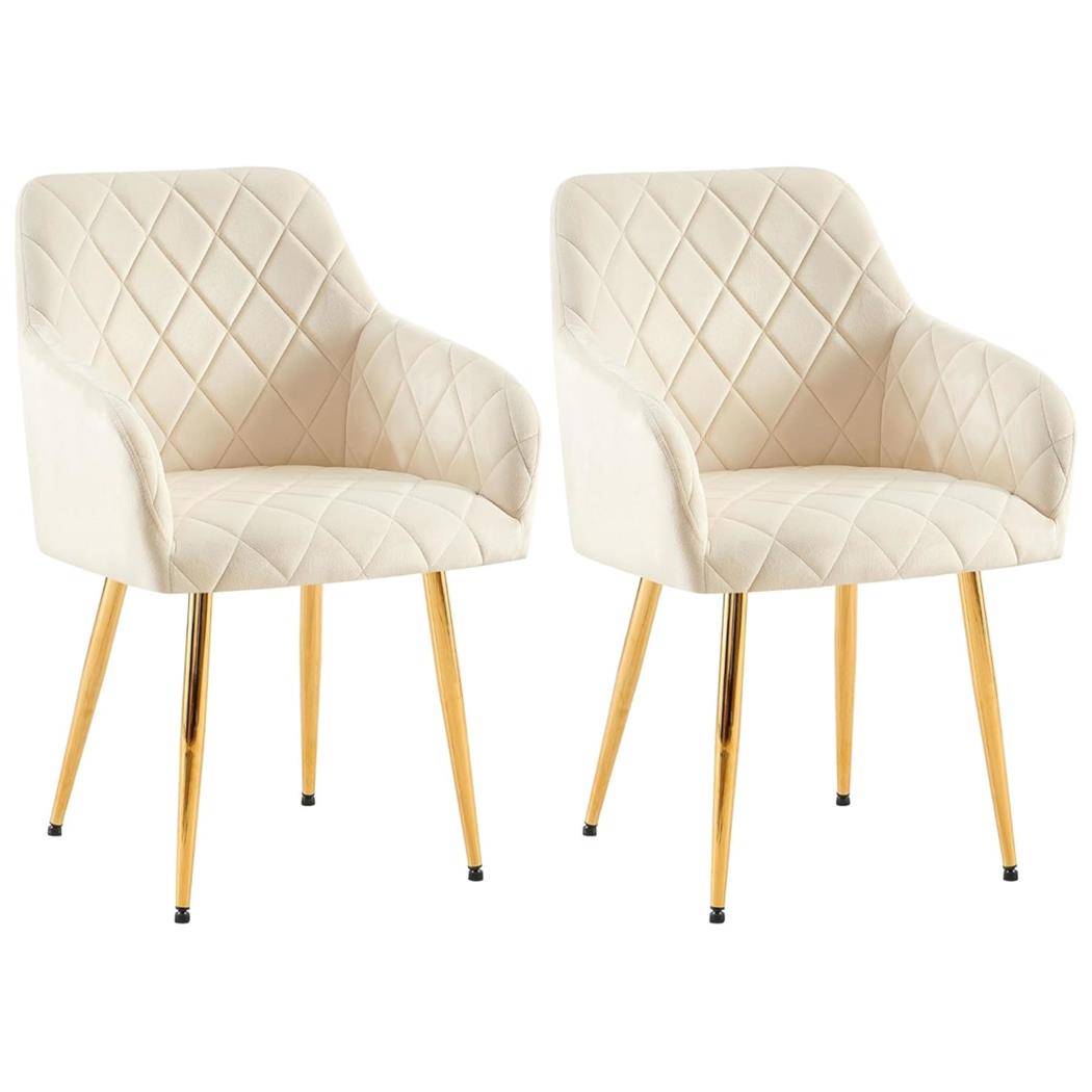 Im 2er Set: Besucherstuhl GLOVER, bequem gepolstert, Metallgestell in Gold, Samtbezug, Farbe Creme