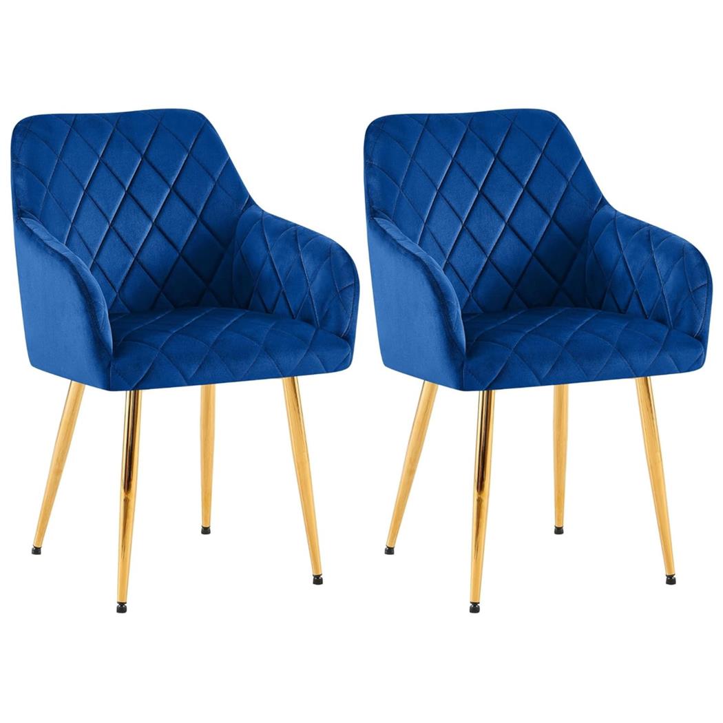 Im 2er Set: Besucherstuhl GLOVER, bequem gepolstert, Metallgestell in Gold, Samtbezug, Farbe Blau