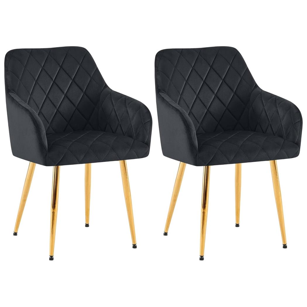 Im 2er Set: Besucherstuhl GLOVER, bequem gepolstert, Metallgestell in Gold, Samtbezug, Farbe Schwarz