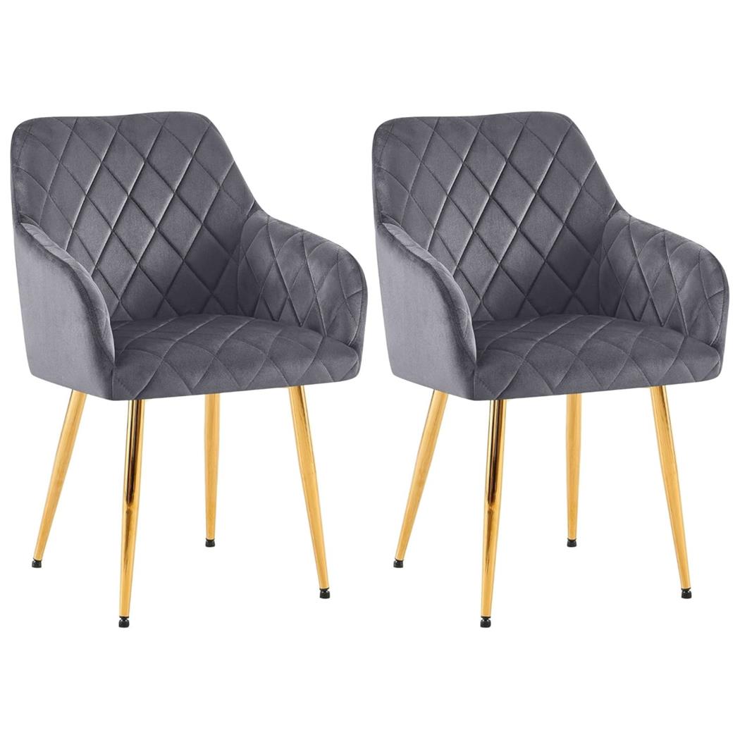 Im 2er Set: Besucherstuhl GLOVER, bequem gepolstert, Metallgestell in Gold, Samtbezug, Farbe Dunkelgrau