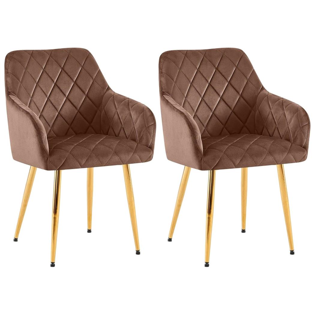 Im 2er Set: Besucherstuhl GLOVER, bequem gepolstert, Metallgestell in Gold, Samtbezug, Farbe Braun