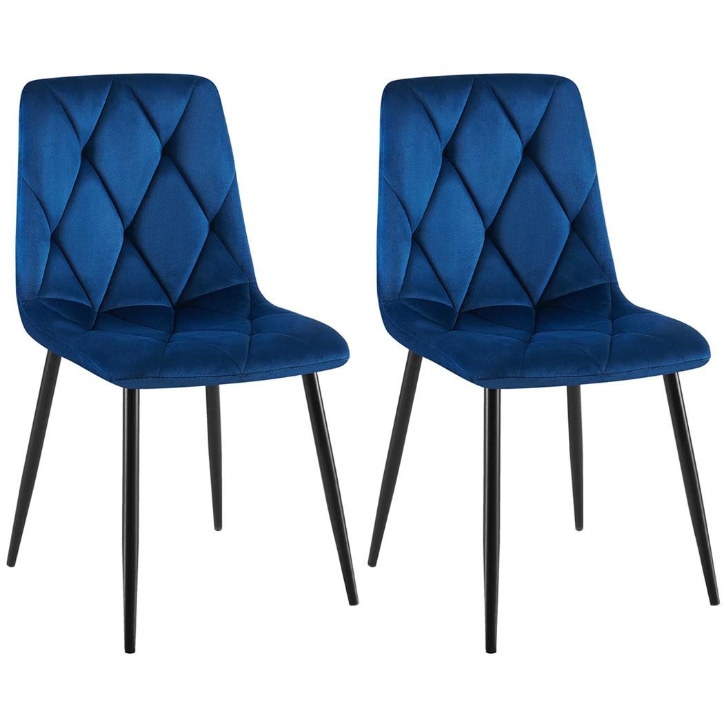 Im 2er Set: Besucherstuhl SYAN, modernes Design mit Steppnähten, Metallgestell, Samtbezug, Farbe Blau