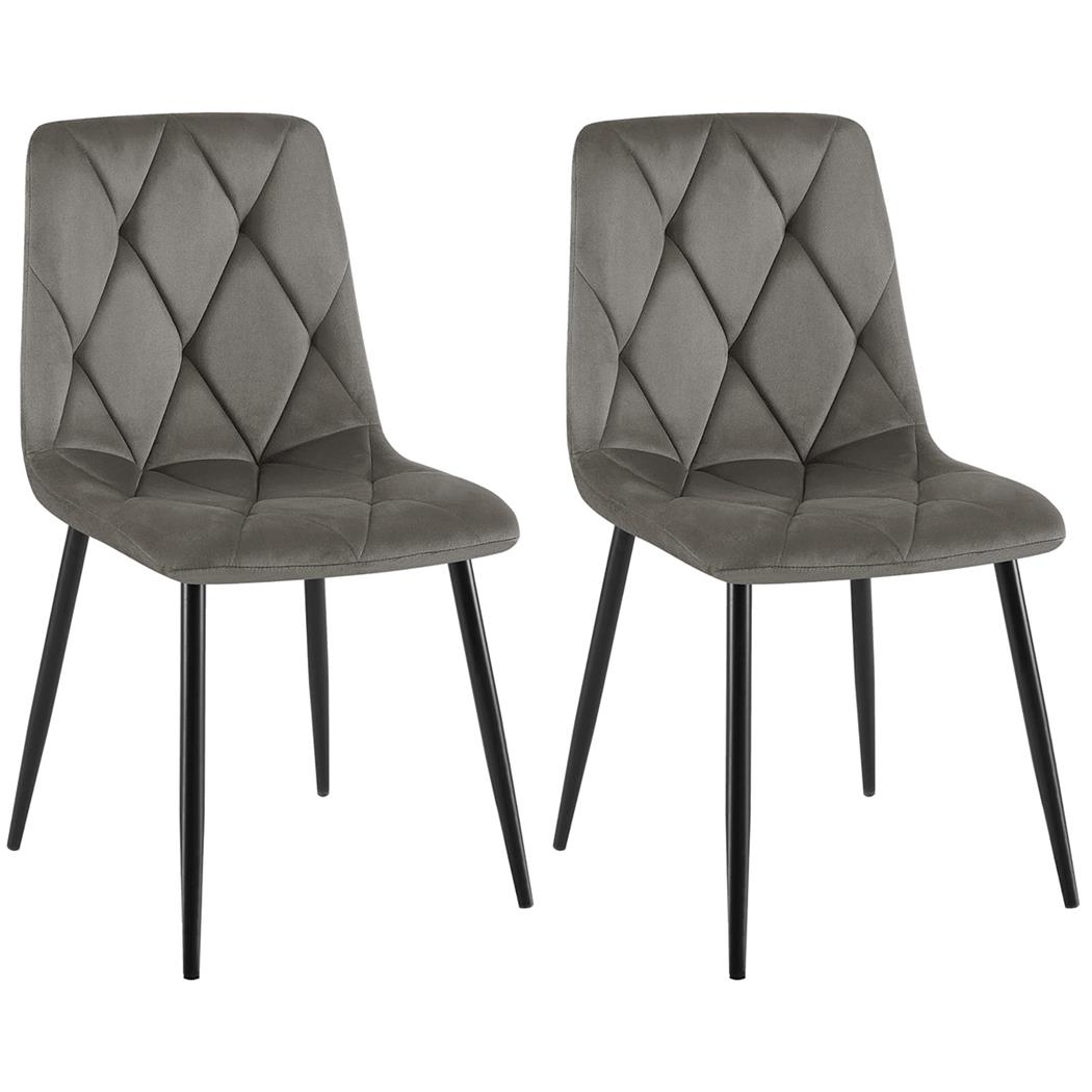 Im 2er Set: Besucherstuhl SYAN, modernes Design mit Steppnähten, Metallgestell, Samtbezug, Farbe Dunkelgrau