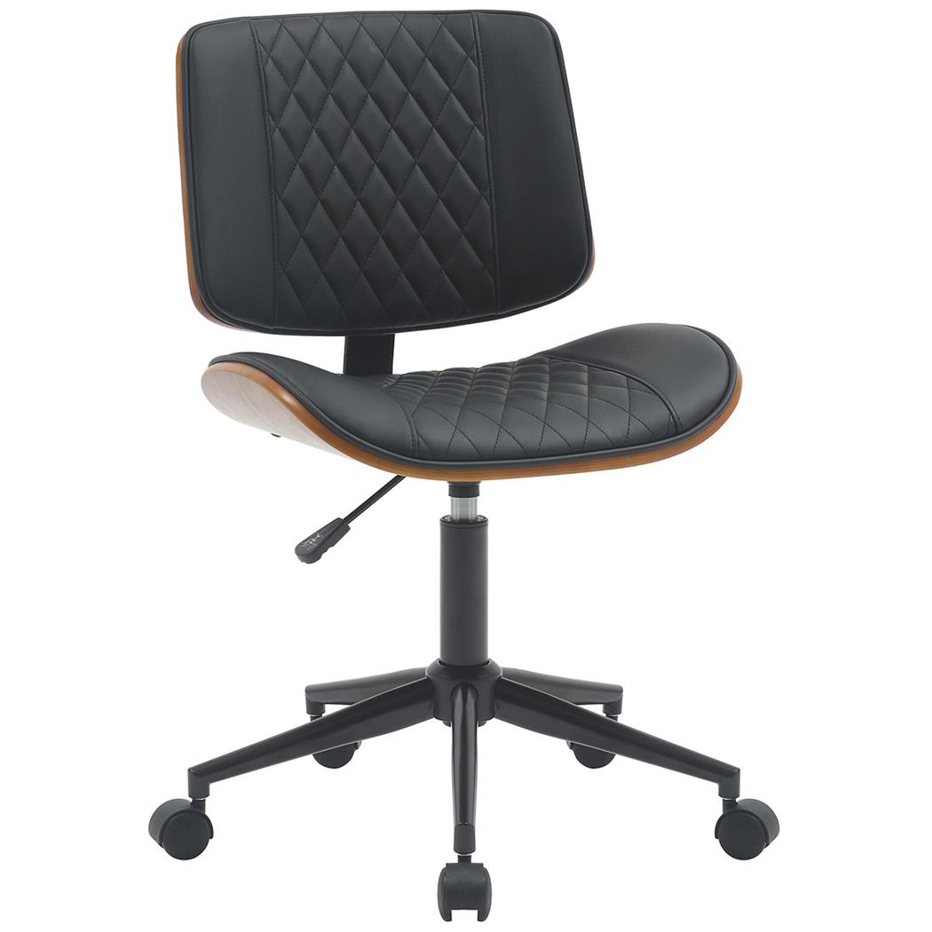 Bürostuhl MARYEN, elegant und designorientiert, aus Nussbaumholz und Kunstleder, Schwarz