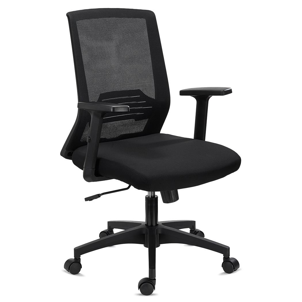 DEMO# Bürostuhl ACTIVE, Lordosenstütze, verstellbare Armlehnen, bequem und robust, Farbe Schwarz 