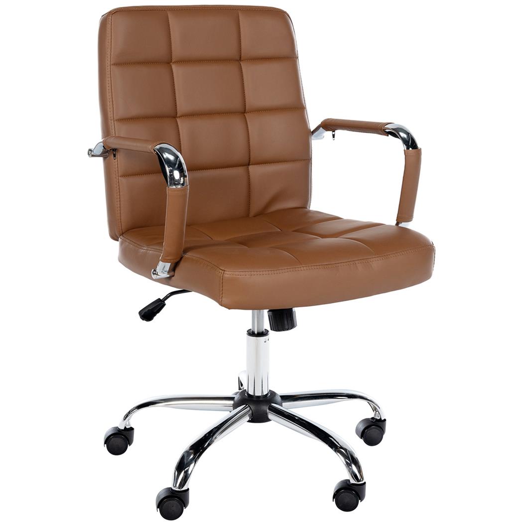 Bürostuhl BAXTER, komfortabel gepolstert, mit Armlehnen, Metallgestell, Kunstleder, Farbe Hellbraun