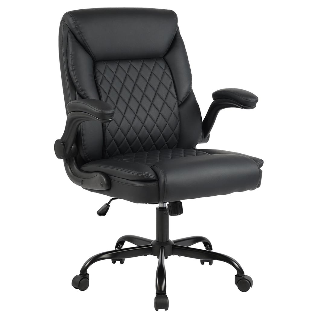 Bürosessel EMMY, komfortabel gepolstert, klappbare Armlehnen, Kunstlederbezug, Farbe Schwarz