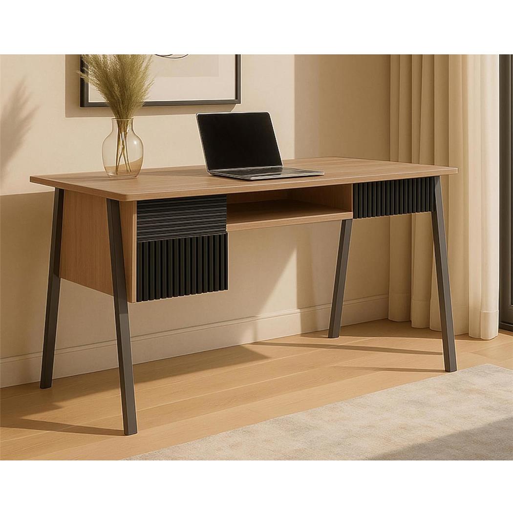 Schreibtisch OPAL, 2 Ablagen und 1 Schublade, modernes Design, 120 x 60 cm, aus Holz, Farbe Natur