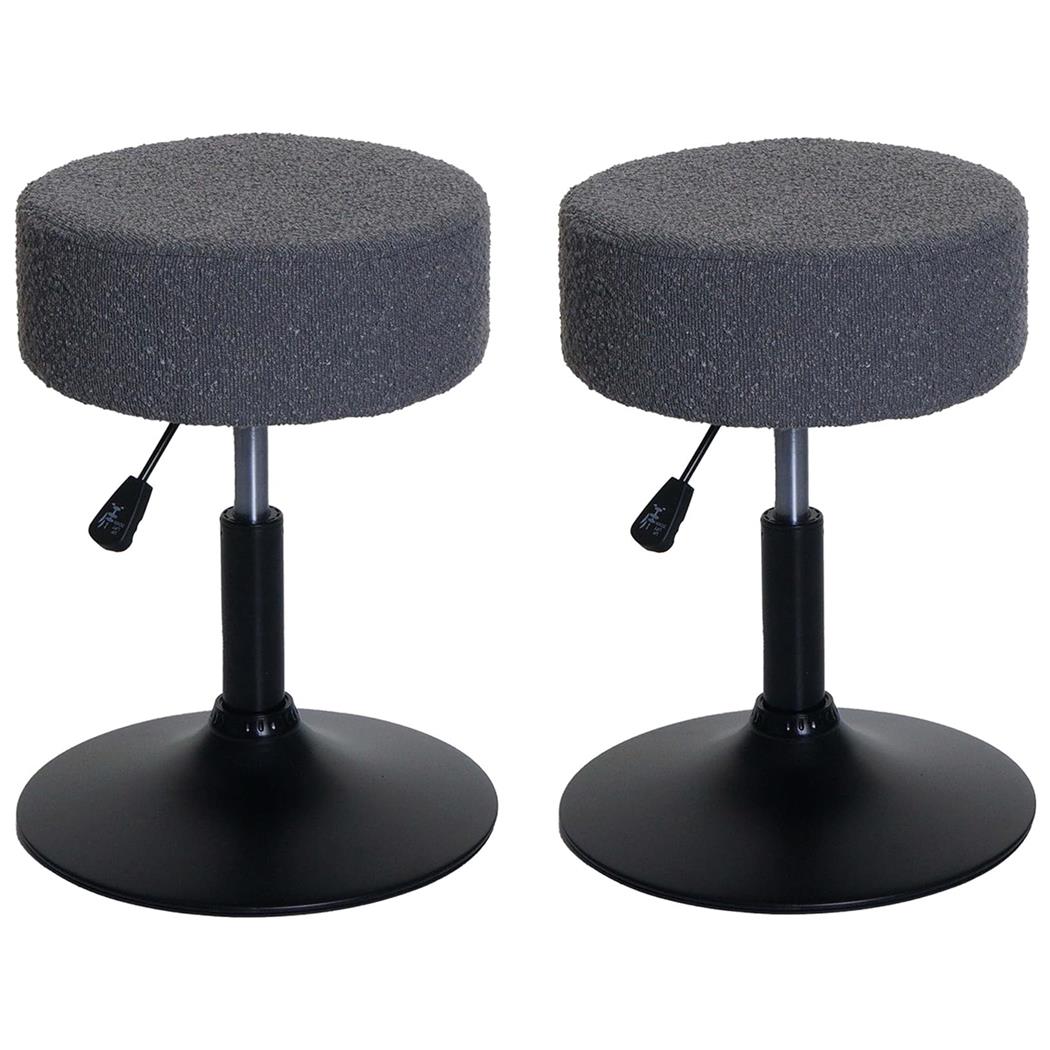 Im 2er Set: Arbeitshocker BLOOM, 360º drehbar, höhenverstellbar, bequem gepolstert, Bouclé-Stoffbezug, Farbe Dunkelgrau