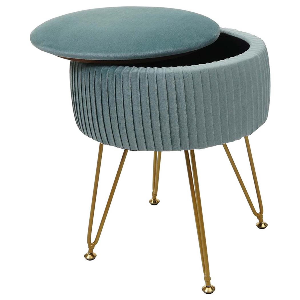 Hocker MIKO, mit Stauraum, vielseitig und praktisch, goldfarbenes Gestell, Stoffbezug, Grün