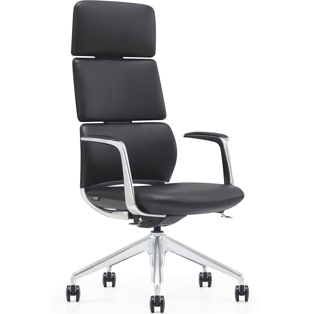 DEMO# Chefsessel DOLMEN, futuristisches Design, Metallgestell, echtes Leder, schwarz