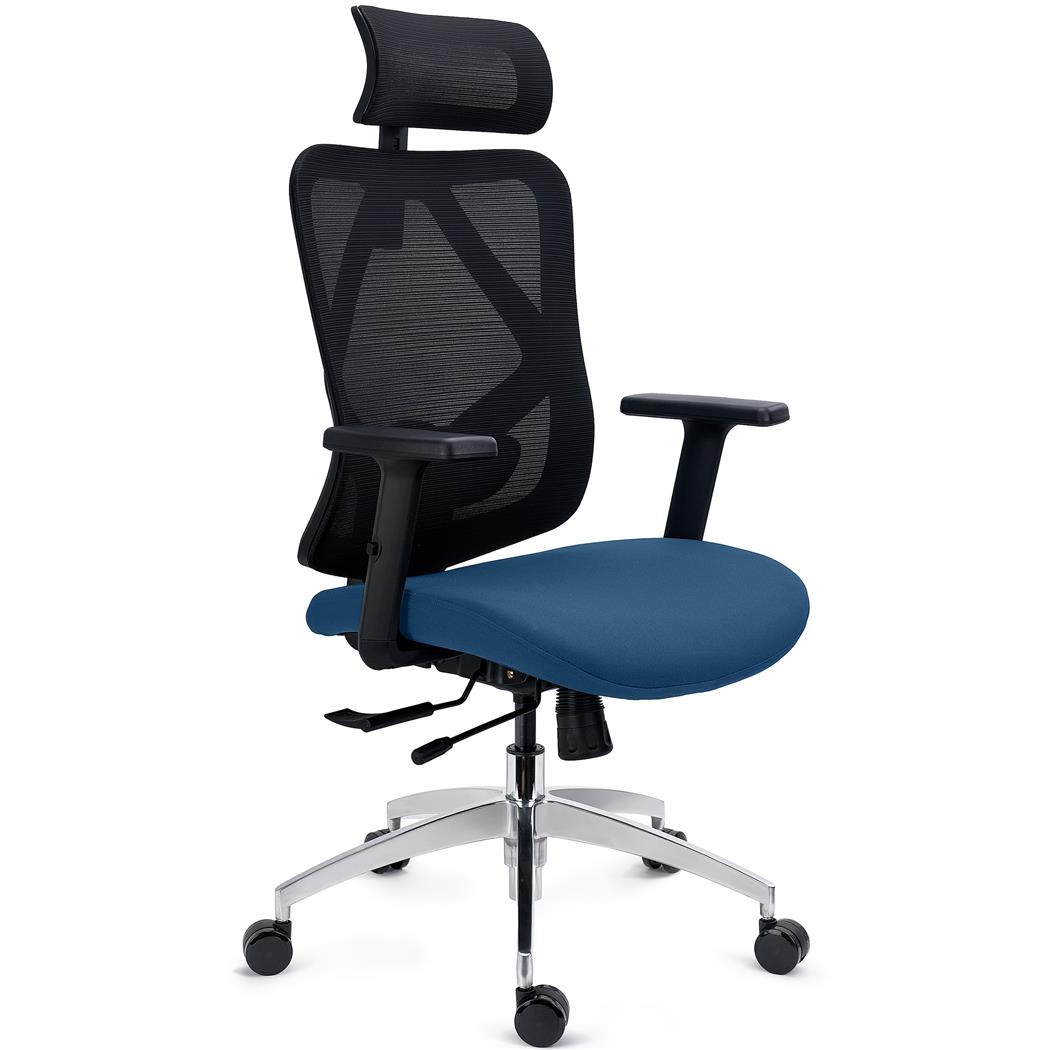 DEMO# Ergonomischer Bürostuhl LONDON, 3D-Lordosenstütze, tiefenverstellbarer Sitz, 3D-Armlehnen, Farbe Blau