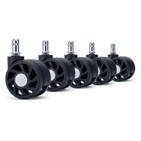 5er Set Rollen RACE, Speichen-Design, für Teppichböden, 11x60mm, Farbe Schwarz/ Grau
