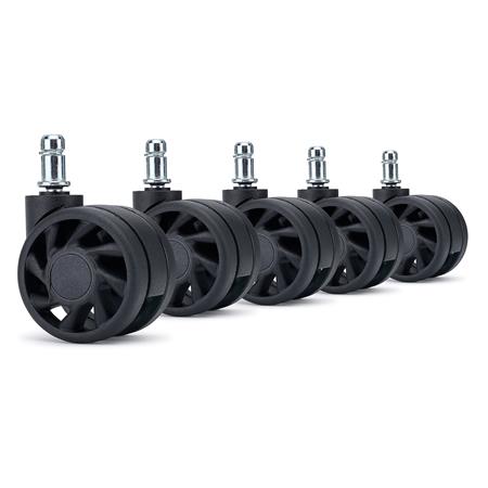 5er Set Rollen RACE, Speichen-Design, für Teppichböden, 11x60mm, Farbe Schwarz