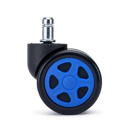 5er Set Hartbodenrollen SPEED,  11x50 mm, Gummibeschichtung, Gaming-Design, Farbe Blau