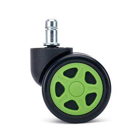 5er Set Hartbodenrollen SPEED 11x50 mm, Gummibeschichtung, Gaming-Design, Farbe Grün