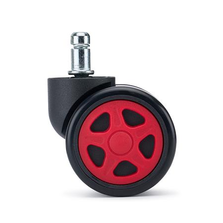 5er Set Hartbodenrollen SPEED 11x50 mm, Gummibeschichtung, Gaming-Design, Farbe Rot