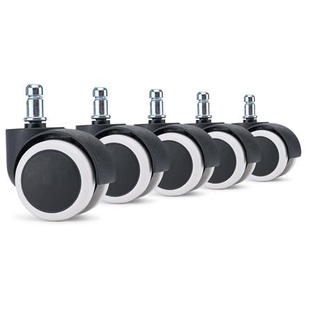 5er Set Hartbodenrollen ROLL, 11x50 mm, mit Sicherheitsbremse, gummiert, schlichtes Design, Farbe Weiß