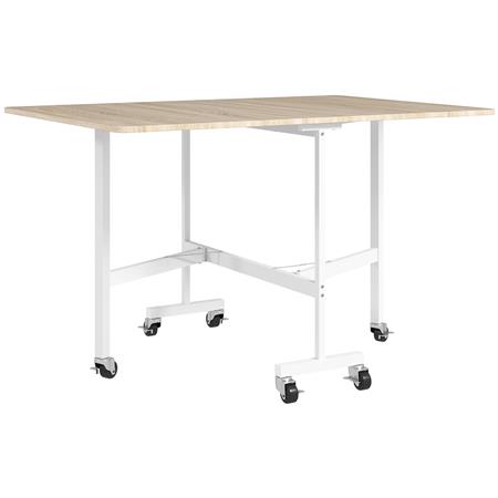 Konferenztisch NICOSIA, Metall und Holz, klappbar mit Rollen, 2 klappbare Seitenflügel, 120 x 80 x 73 cm, Farbe helle Eiche