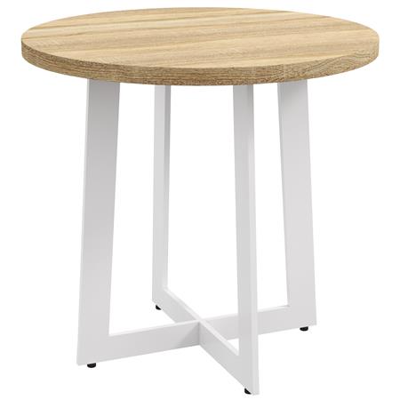 Konferenztisch TACXA, Maße Ø80x75 cm, Gestell aus weißem Stahl, Melaminholz, Farbe Eiche