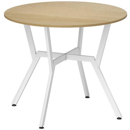 Konferenztisch ASLAN, Maße Ø90x76 cm, Stahlgestell mit runder Melamninholz-Tischplatte, Farbe Weiß/ Natural