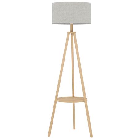 Bürostehlampe FOCUSA, dreibeiniges Gestell aus Holz, Lampenschirm aus Leinenstoff, Farbe Grau