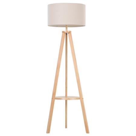 Bürostehlampe FOCUSA, dreibeiniges Gestell aus Holz, Lampenschirm aus Leinenstoff, Farbe Beige