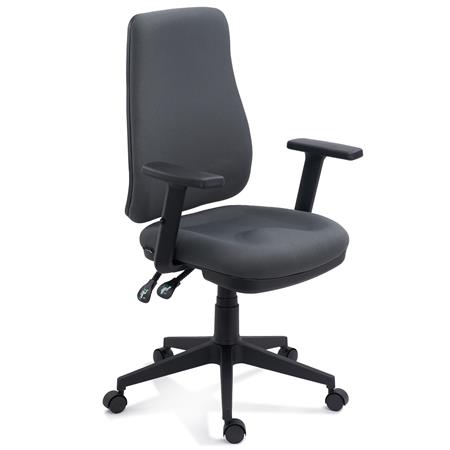 Ergonomischer Bürostuhl FOCUS, 3D-Armlehnen, bequem gepolsterte Rückenlehne und Sitz, Stoffbezug, Farbe Grau