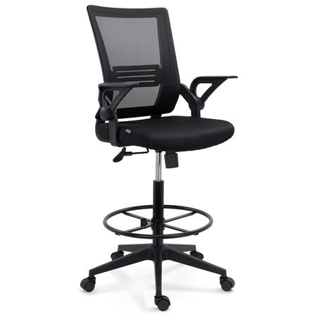 Arbeitshocker NODUS, Lordosenstütze, klappbare Armlehnen, Fußring, Netzstoff, Farbe Schwarz