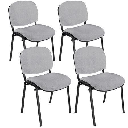 4er Set Konferenzstuhl MOBY STOFF, schwarzes Gestell, bequem und praktisch, stapelbar, Farbe Grau