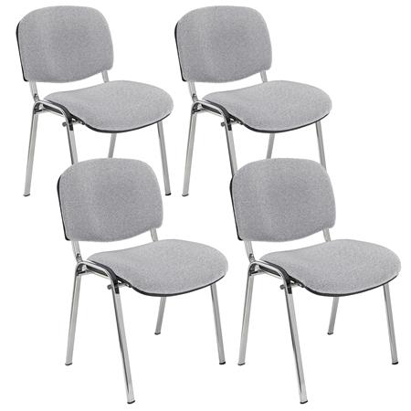 4er Set Konferenzstuhl MOBY STOFF, verchromtes Gestell, bequem und praktisch, stapelbar, Farbe Grau