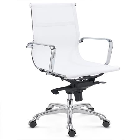 Bürostuhl DOMI, verchromtes Metallgestell, elegantes Design, mittelhohe Rückenlehne, Netzbezug, Farbe Weiß