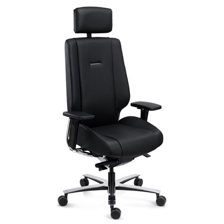 Ergonomischer Stuhl KRATOS, maximaler Komfort, zertifizierte 24h Nutzung, Echtleder, Farbe Schwarz