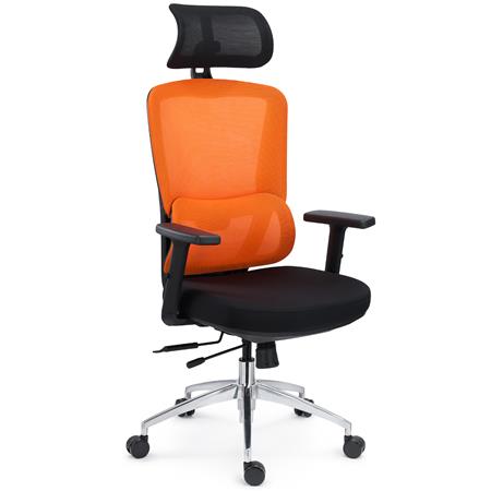 Ergonomischer Bürostuhl SUPRA MAX mit Kopf- und Lordosenstütze, 3D-Armlehnen, tiefenverstellbarer Sitz, Farbe Orange