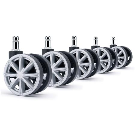 5er Set Bürostuhlrollen H4, 11 x 50 mm, Speichendesign, schwarz/grau