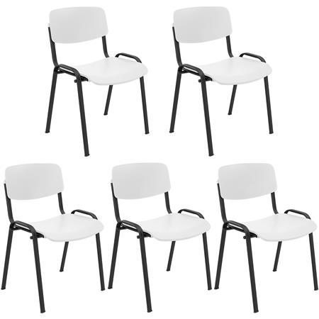5er Set Konferenzstuhl MILKY, schönes schlichtes Design, stapelbar, schwarze Stuhlbeine, Kunststoff, Farbe Weiß